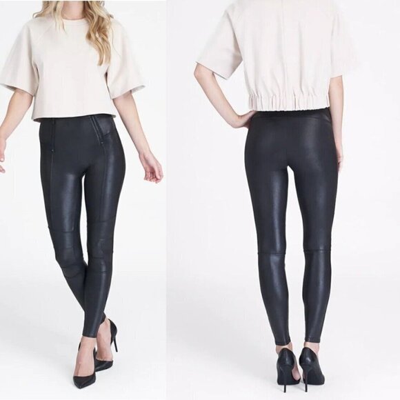 SPANX Pants - Spanx Hip Zip Faux Leather Leggings Size S